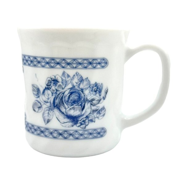 White Milk Glass Blue Floral Arcopal France Honorine Mug Coffee Tea Cup 8 oz - Picture 5 of 10